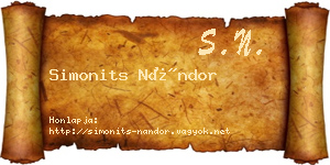 Simonits Nándor névjegykártya